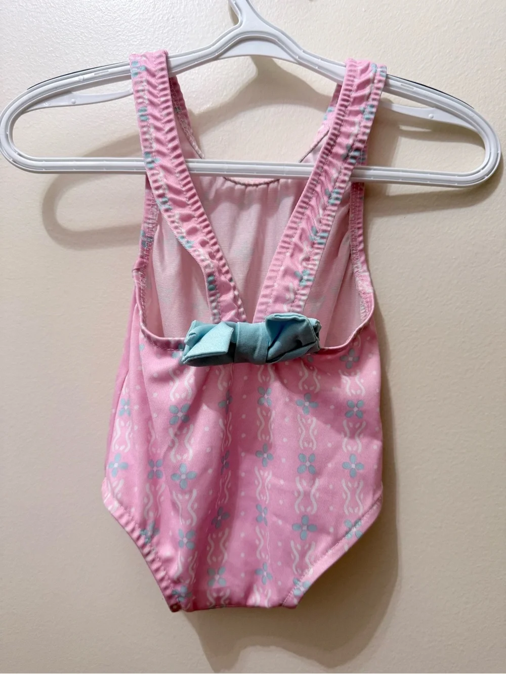 Vintage Oshkosh B’Gosh Pink Floral Bow Bathing Swim Suit One Piece 6-9 months